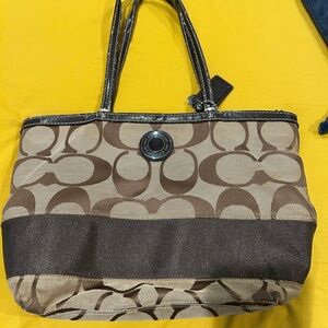 Coach Brown Leather Monogram Tote